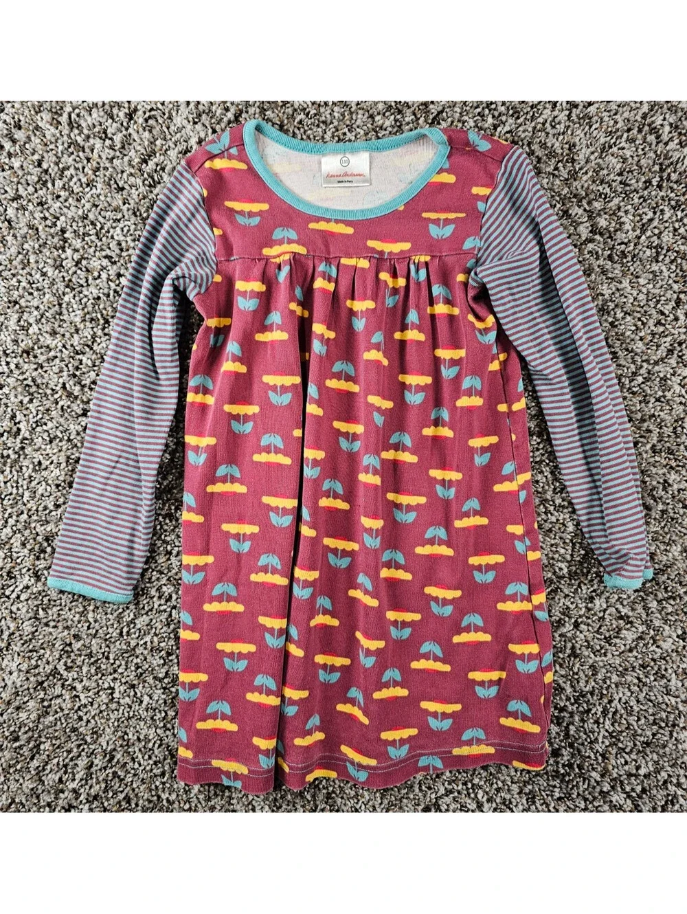 Girls Hanna Andersson 110 US 5 Dress l/s Cotton Floral Striped Tulip Boutique